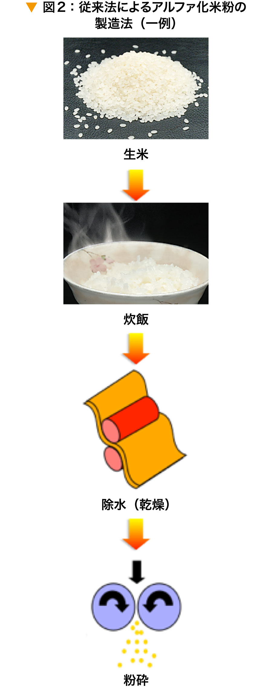 図2：従来法によるアルファ化米粉の製造法（一例）